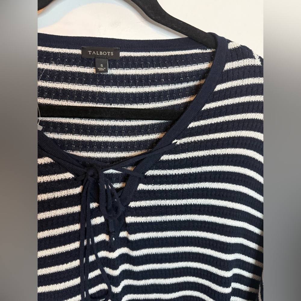 Talbots Navy Blue Striped Lace Up Knit Poncho - Picture 5 of 5